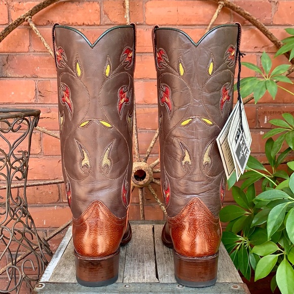 FRYE NEW Floral Inlay Brown Leather Boots 8 - Picture 6 of 11